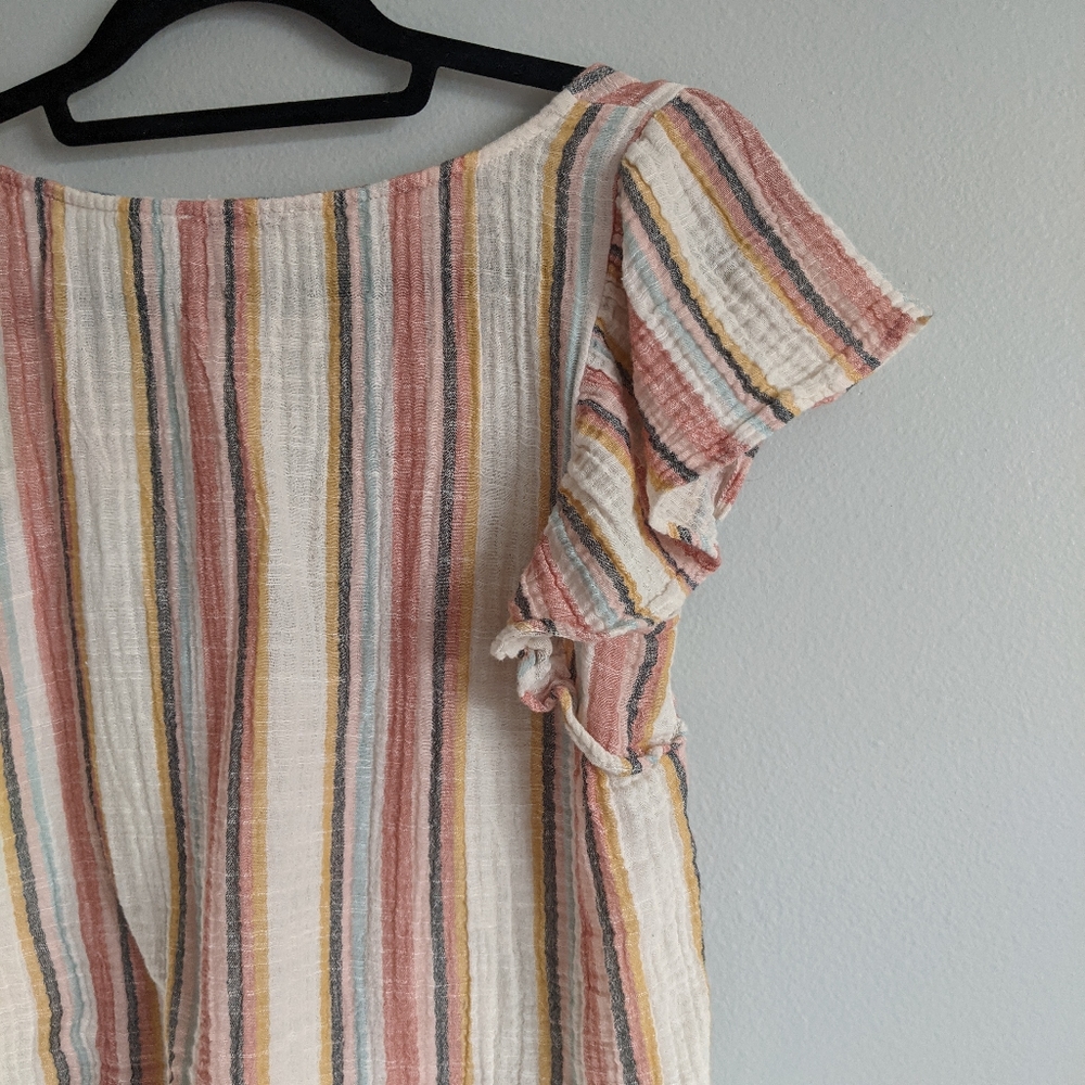 (AEO) Cotton Linen Boho Striped Cropped Top Med - Picture 5 of 8